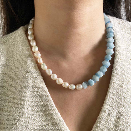 Buy Pearls and Aquamarine Necklace Online - Handmade Gemstone Jewelry -  INAYA